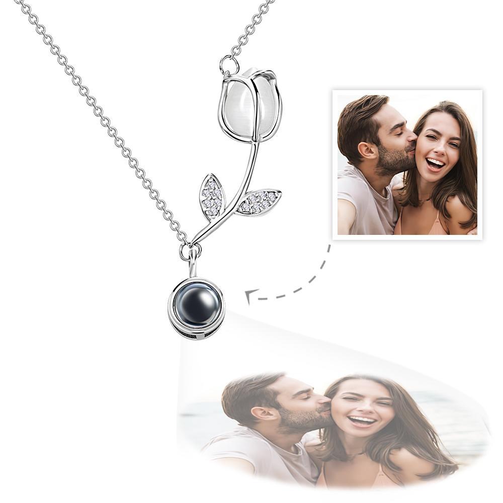 Tulip Photo Projection Necklace Personalized Elegant Flower Pendant Jewelry Gift for Her - soufeelmy