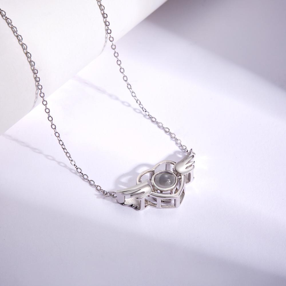 Custom Projection Necklace Photo Love Wings Memorial Gifts -