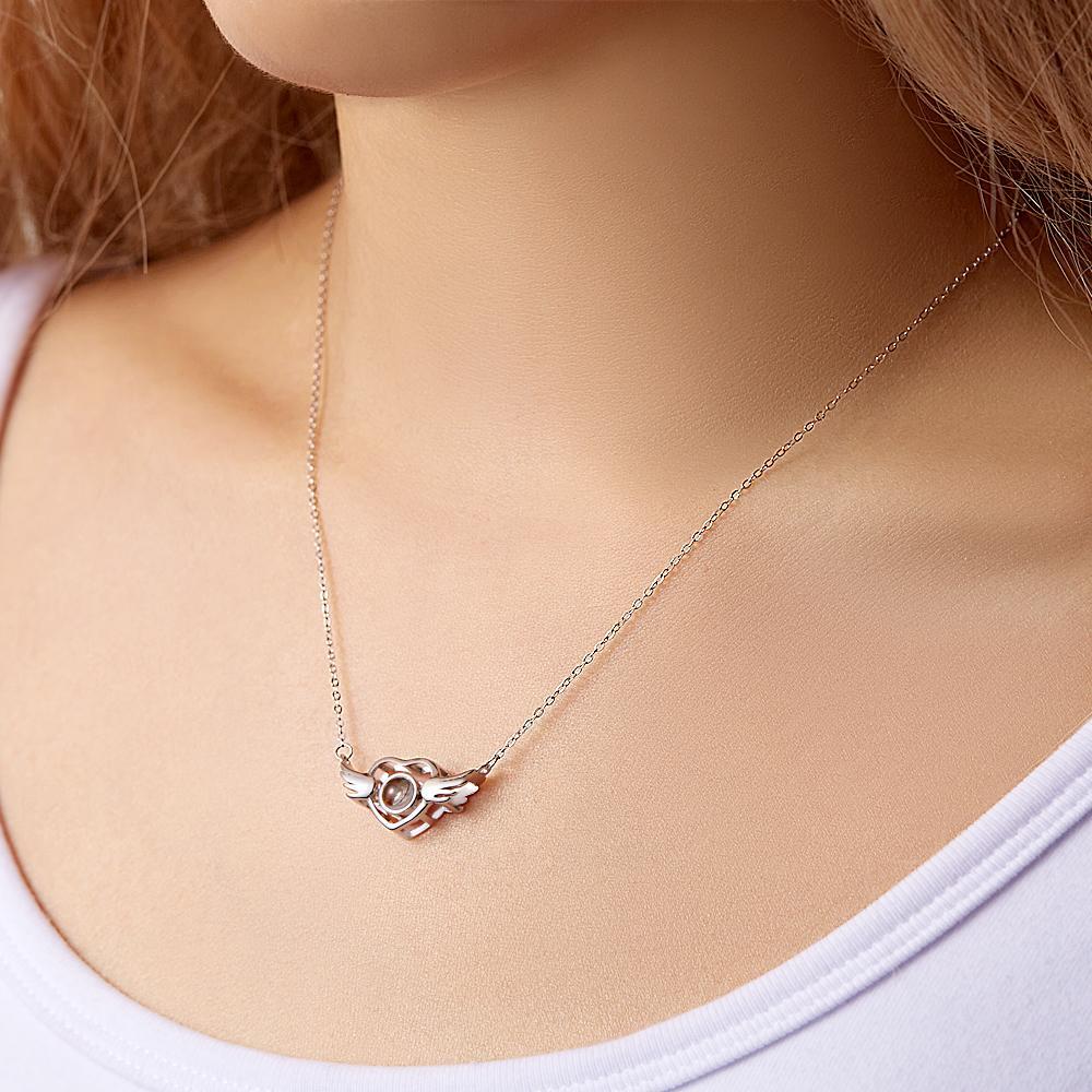 Custom Projection Necklace Photo Love Wings Memorial Gifts -
