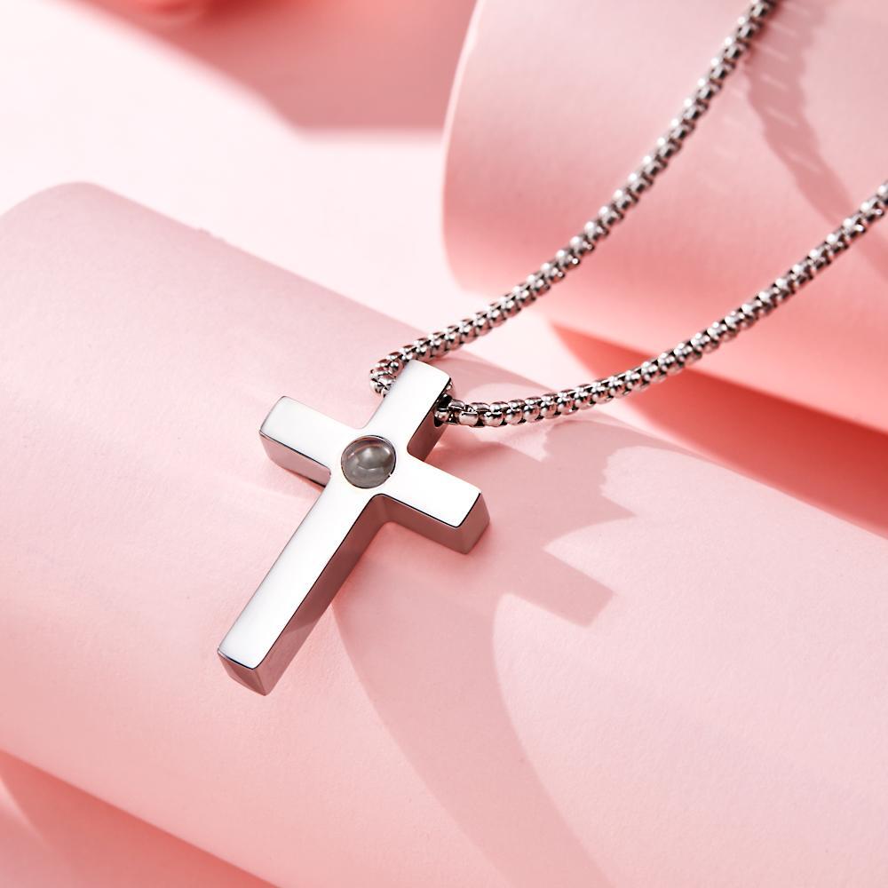 Custom Projection Photo Necklace Simple Cross Men's Gifts - soufeelmy