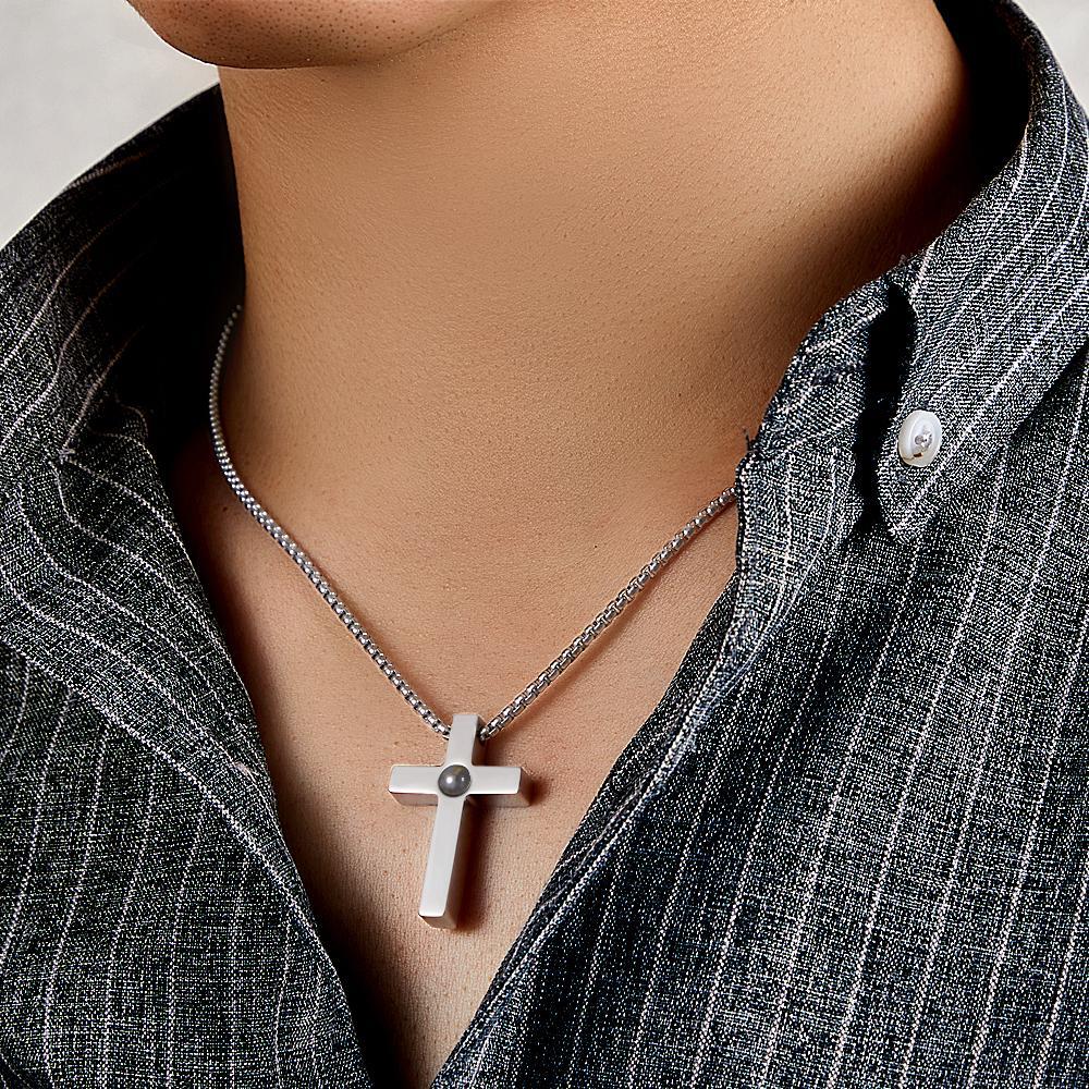 Custom Projection Photo Necklace Simple Cross Men's Gifts - soufeelmy