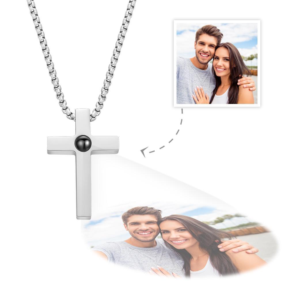 Custom Projection Photo Necklace Simple Cross Men's Gifts - soufeelmy