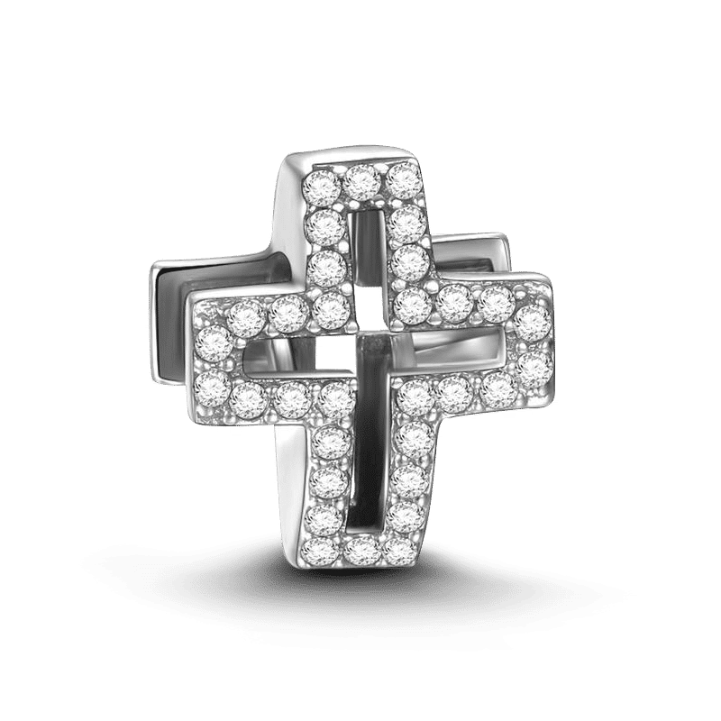 Silver Christian Cross Charm with Swarovski Crystal - 
