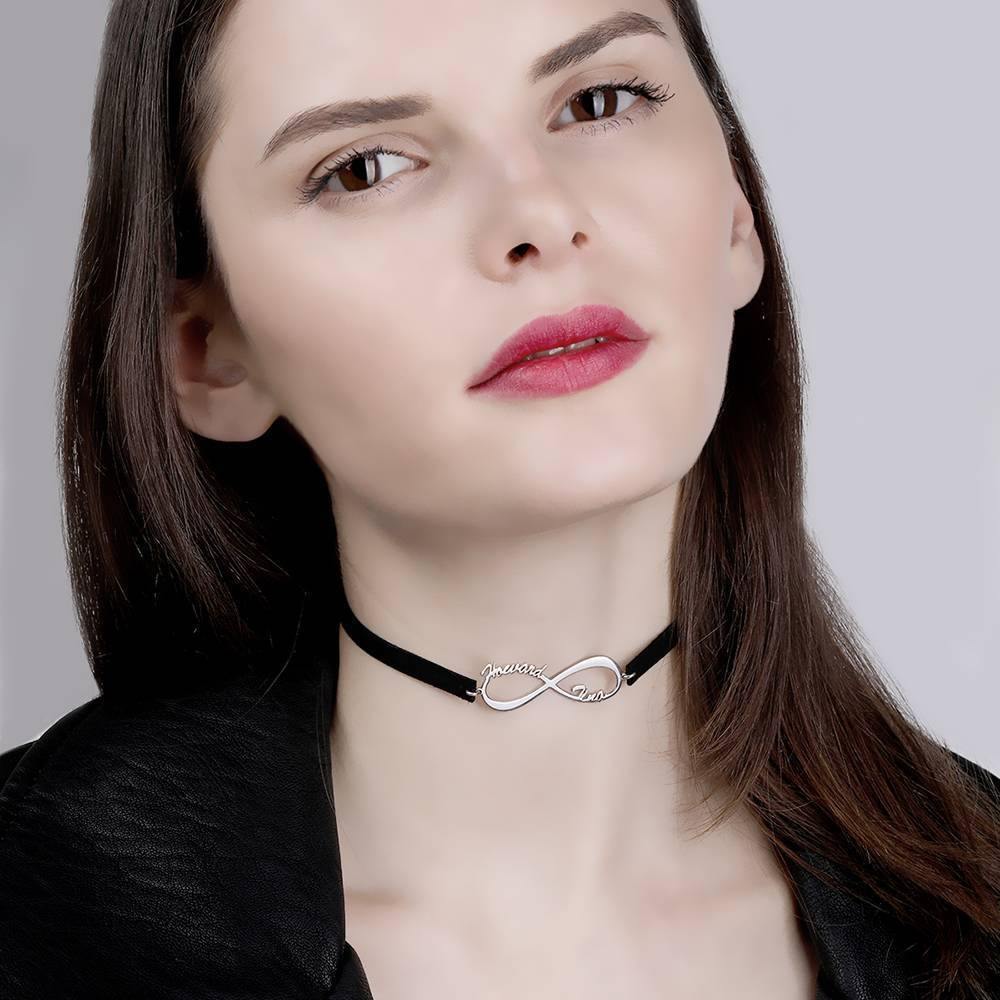Black Leather Infinity Name Choker - 
