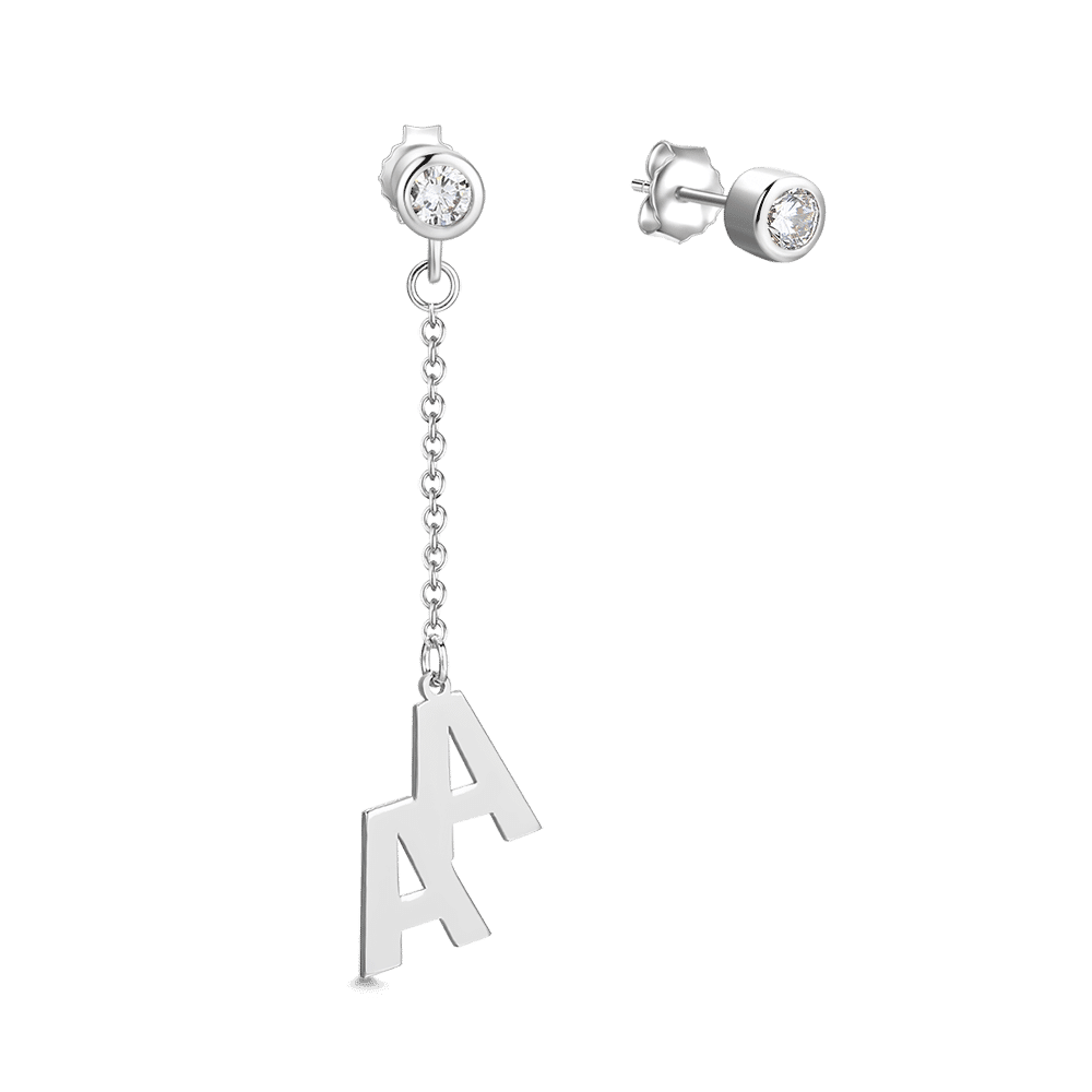 Personalised Initial Name Drop Earrings Platinum Plated - 