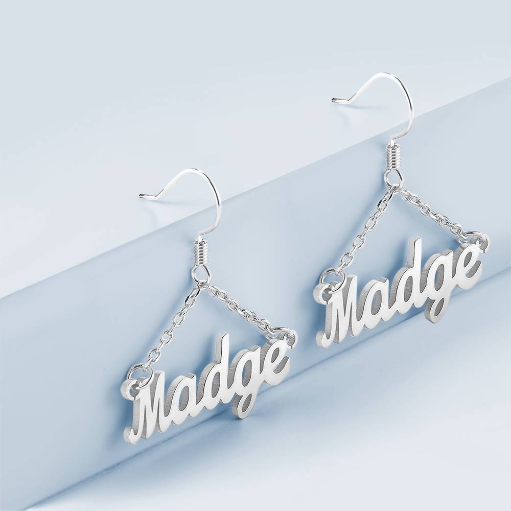 Custom Name Earrings Unique Gift Silver - 