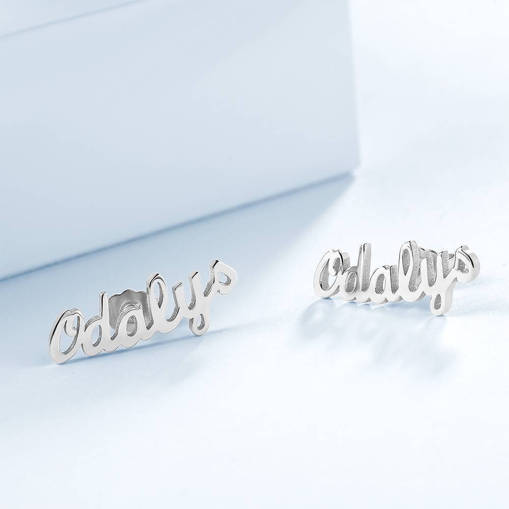 Custom Name Earrings, Name Studs Platinum Plated - 