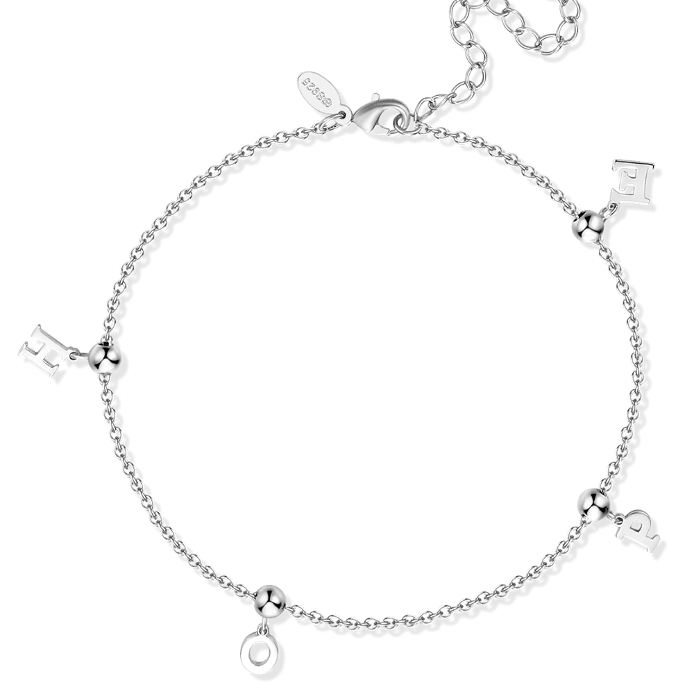 Personalized Dangle Name Anklet Sterling Silver - 