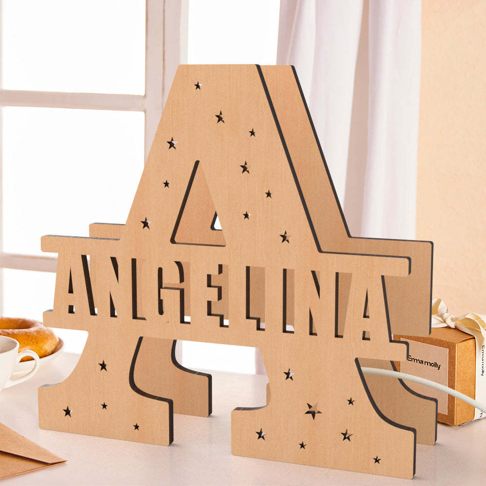 Personalized Initial Name Wooden Night Light Custom Letter Lamp Room Decor - soufeelmy