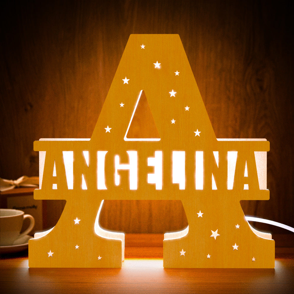 Personalized Initial Name Wooden Night Light Custom Letter Lamp Room Decor - soufeelmy