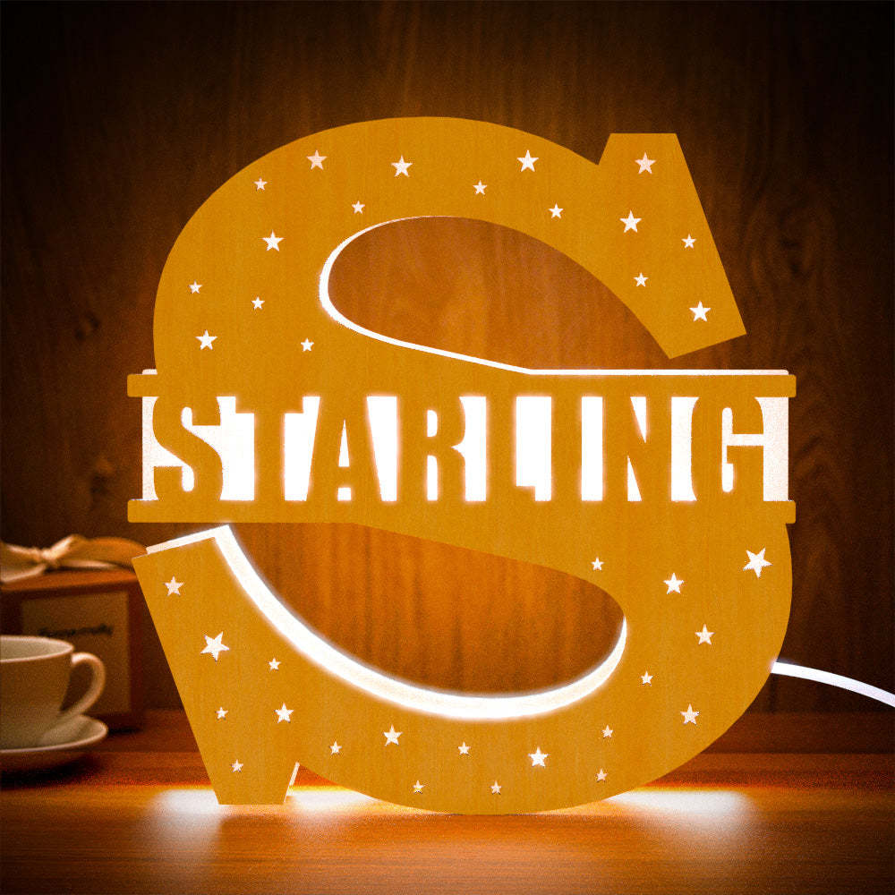 Personalized Initial Name Wooden Night Light Custom Letter Lamp Room Decor - soufeelmy