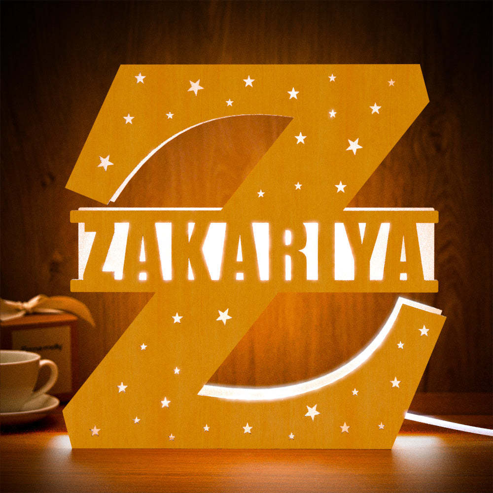 Personalized Initial Name Wooden Night Light Custom Letter Lamp Room Decor - soufeelmy