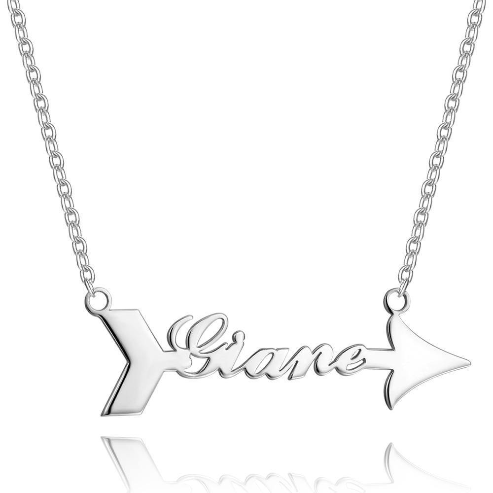 Personalized Arrow Name Necklace Silver -