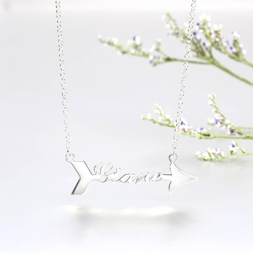 Personalized Arrow Name Necklace Silver -