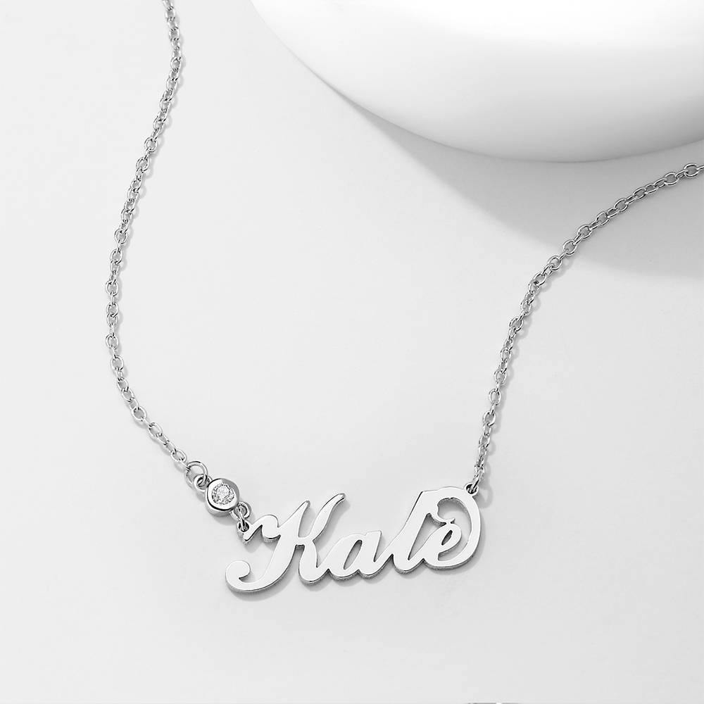 Personalized Birthstone Name Necklace Silver - 