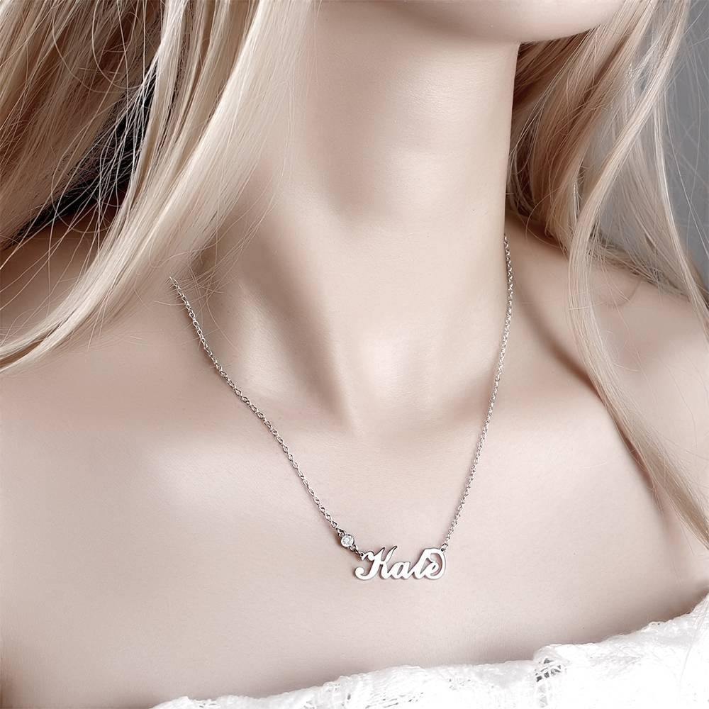 Personalized Birthstone Name Necklace Silver - 