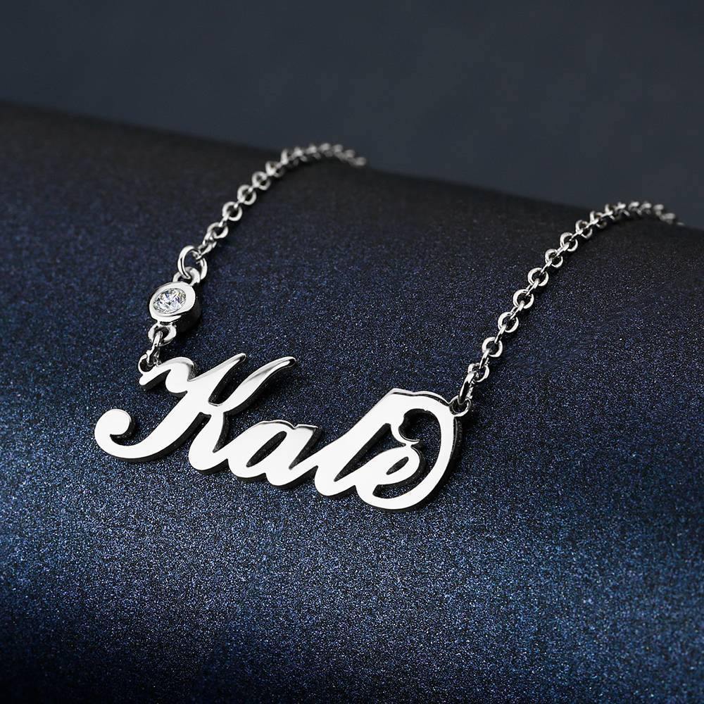 Personalized Birthstone Name Necklace Silver - 