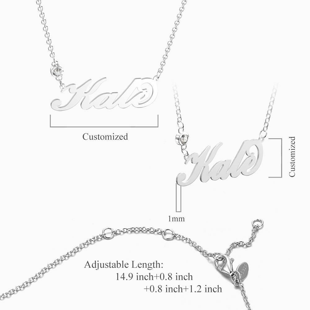 Personalized Birthstone Name Necklace Silver - 