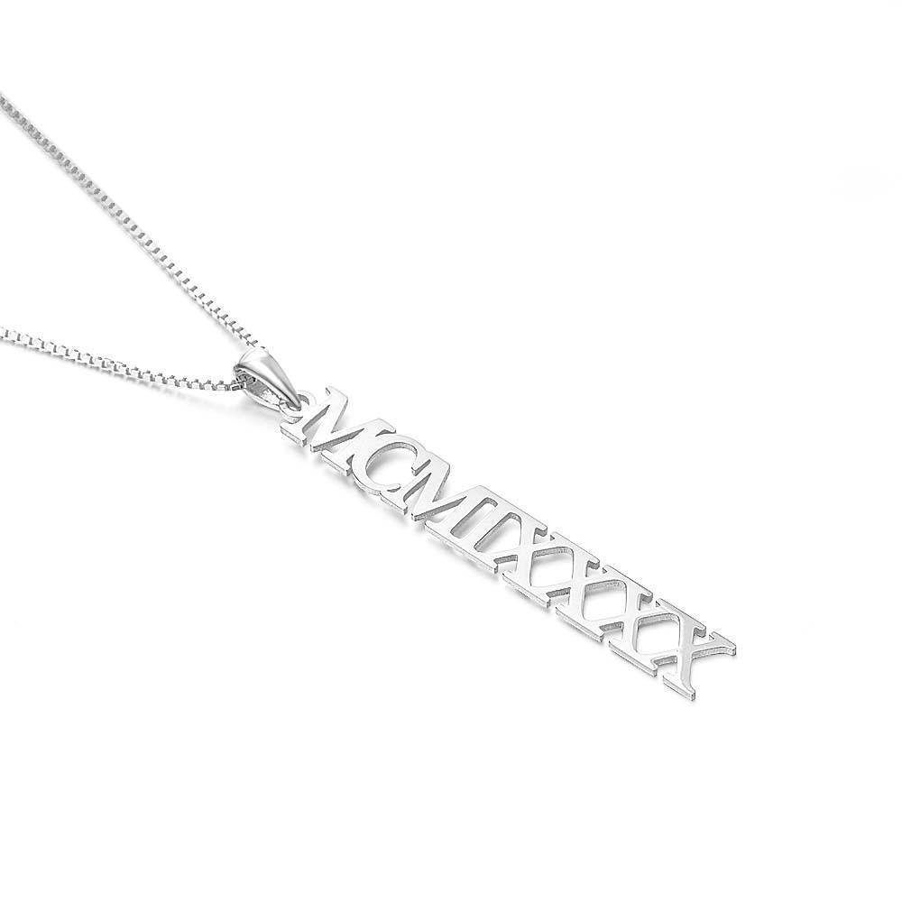 S925 Silver Personalized Roman Numerals Necklace Roman Numeral Pendant Birth Year Jewellery Custom Date Wedding Gifts Anniversary Gifts For Her - soufeelmy