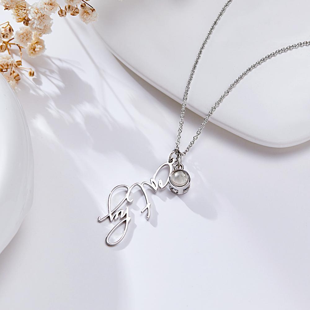Personalized Photo Projection Custom Name Pendant Necklace in Silver Gold Rose Gold and Elegant Cable Style Chain - soufeelmy