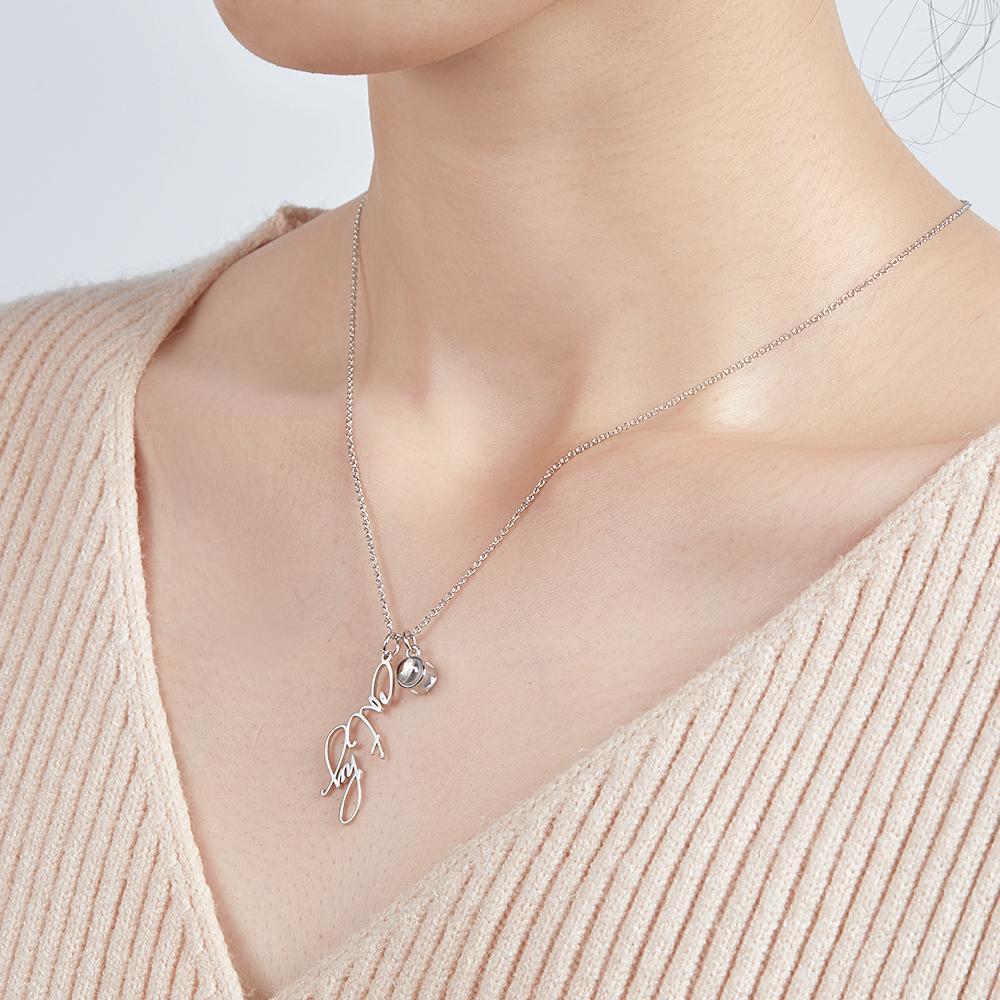 Personalized Photo Projection Custom Name Pendant Necklace in Silver Gold Rose Gold and Elegant Cable Style Chain - soufeelmy