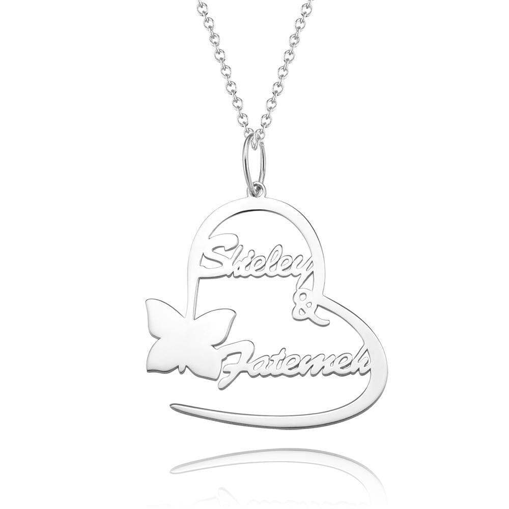 Name Necklace Couple's Necklace Heart-shaped with Little Butterfly 14k Gold Plated - 