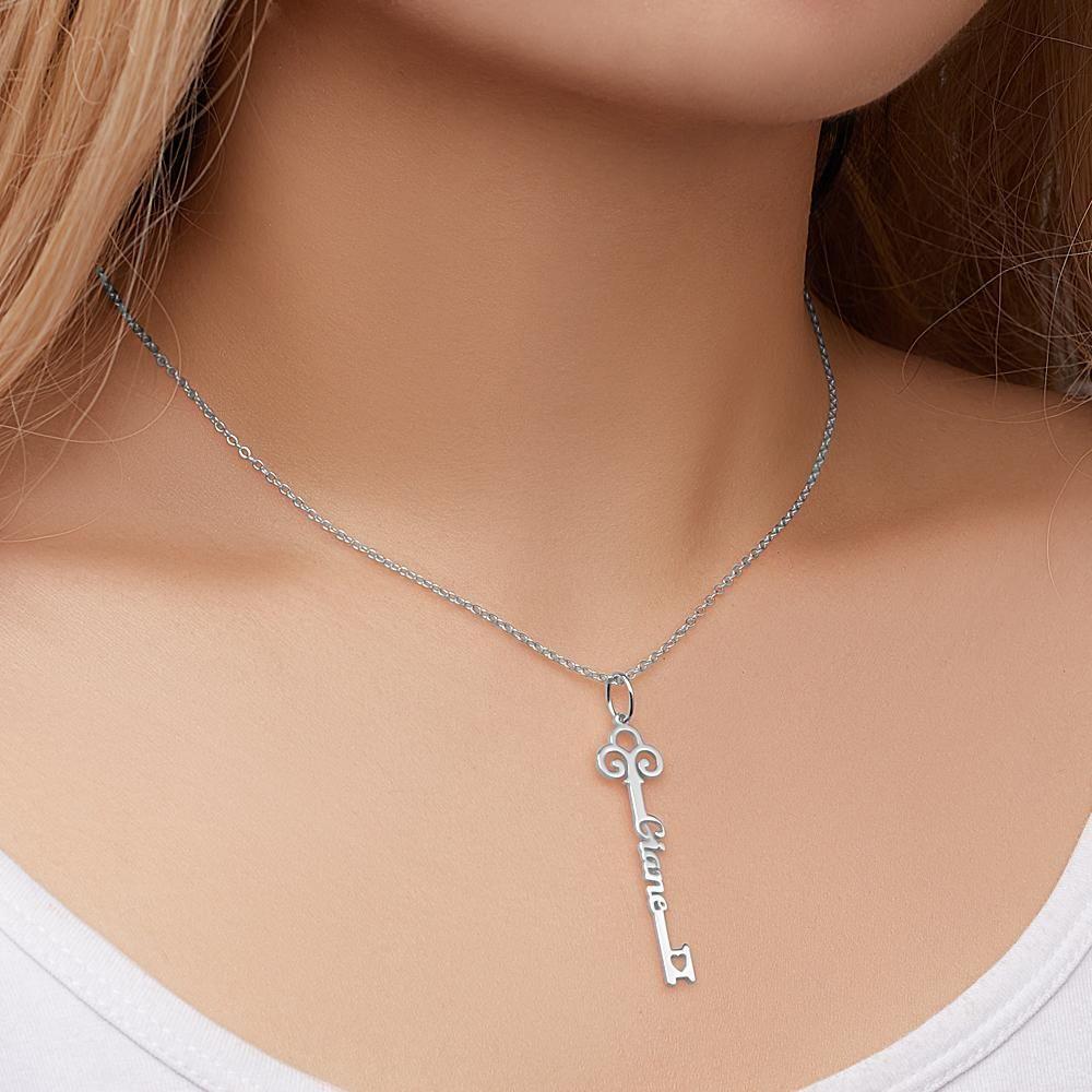 Key Name Necklace Customized Gift Gift for Her Silver - 