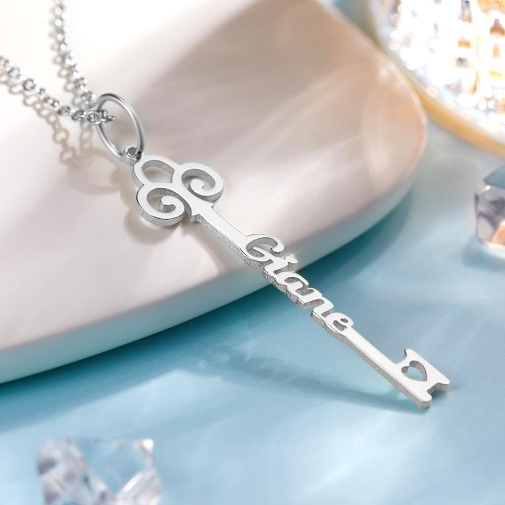 Key Name Necklace Customized Gift Gift for Her Silver - 