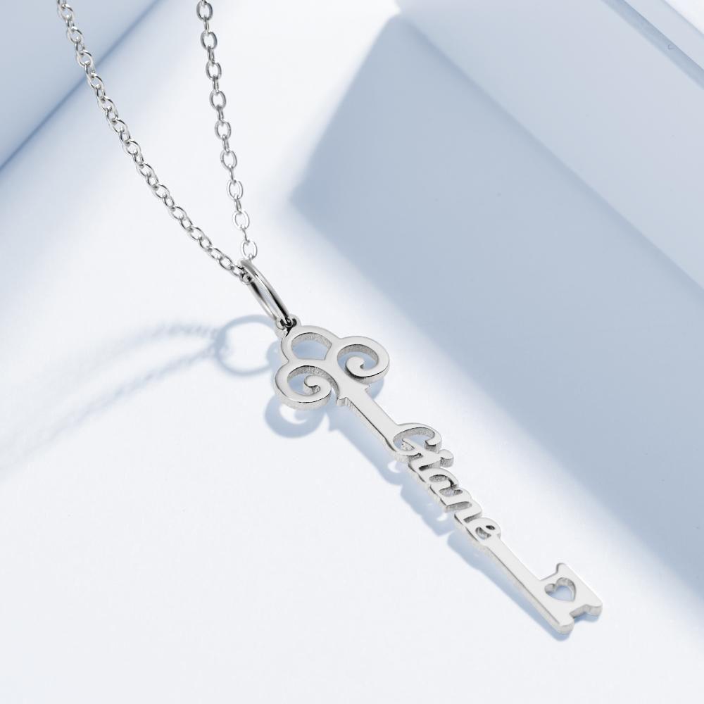 Key Name Necklace Customized Gift Gift for Her Silver - 