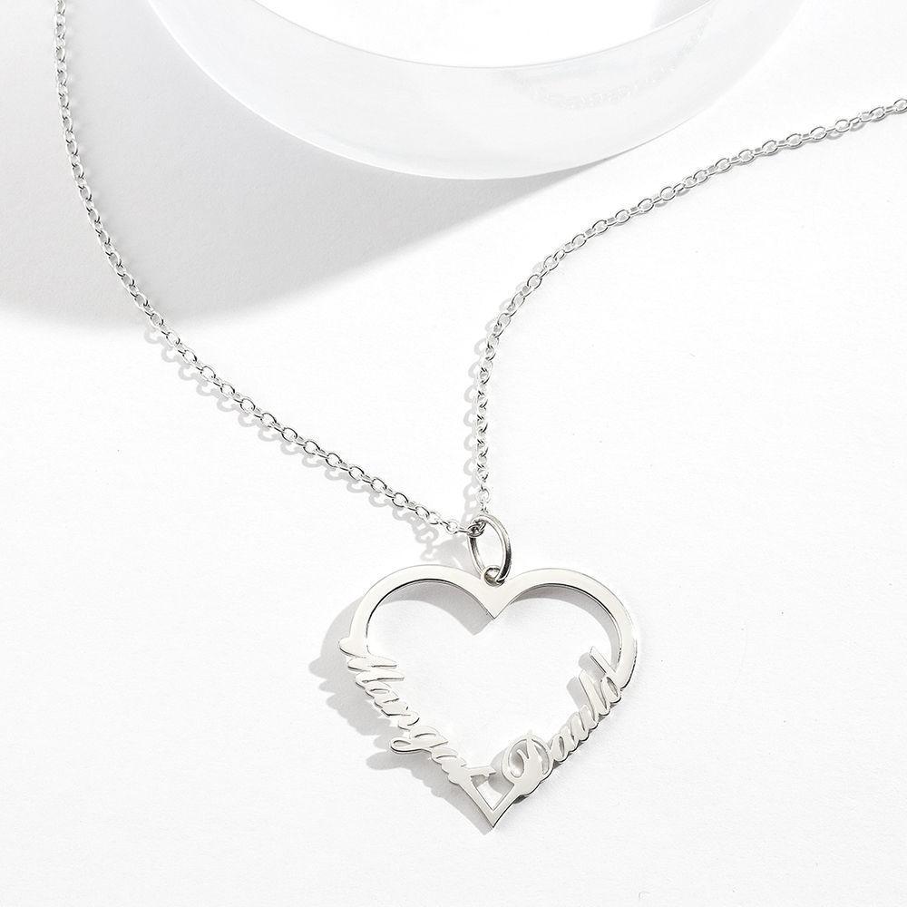 Personalized Heart Two Name Necklace Silver - 