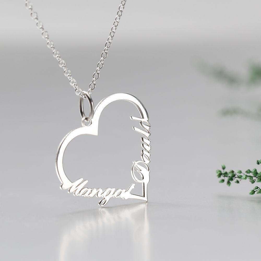 Personalized Heart Two Name Necklace Silver - 