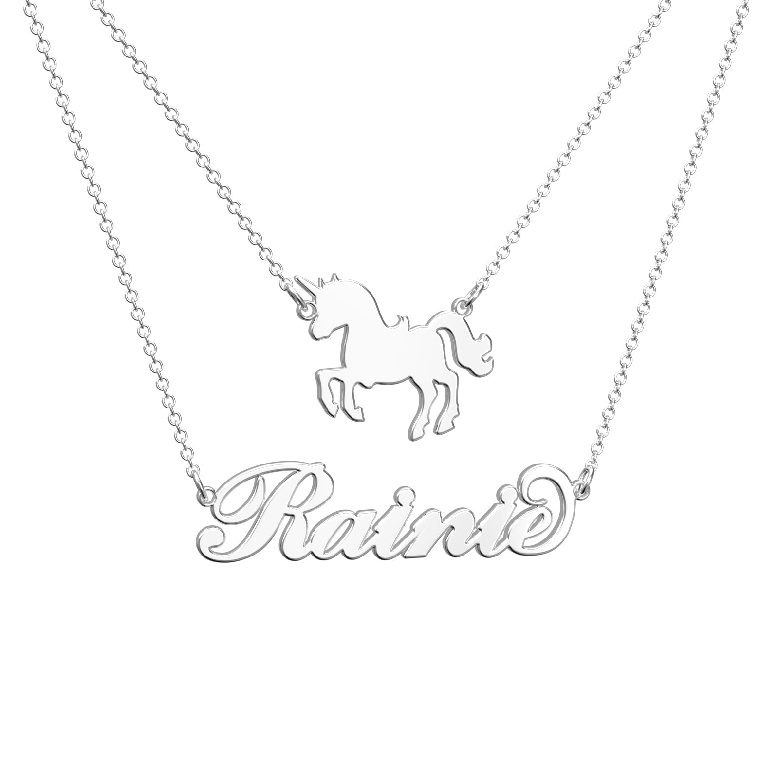 Custom Name Necklace Unicorn Double Necklace for Little Girl - 