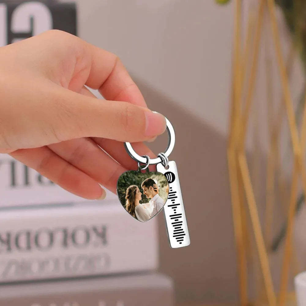 Personalized Spotify Keychain Custom Picture & Music Song Code Heart Couples Photo Keyring Gifts for Boyfriend - soufeelmy