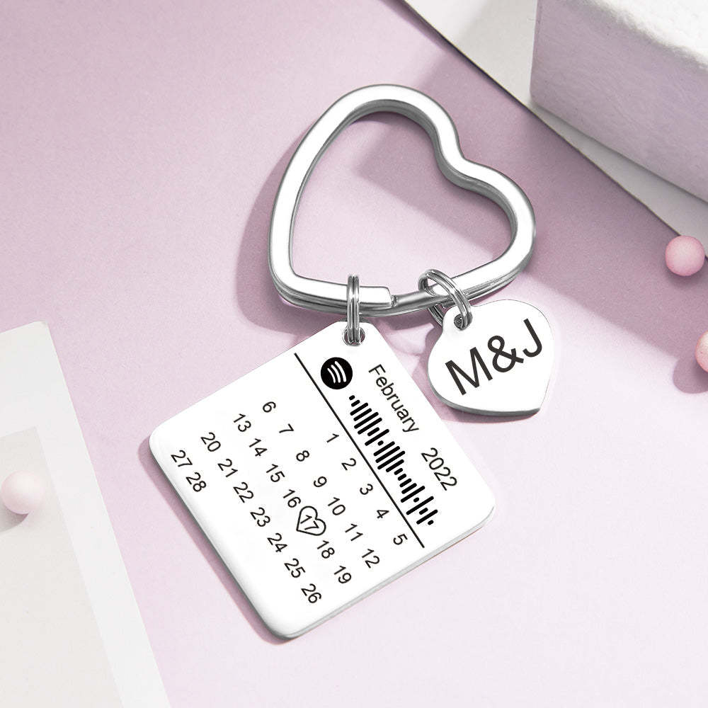 Custom Spotify Calendar Keychain Anniversary Gifts Custom Calendar Spotify Keychain Heart Shape Keychain Couple Gift - soufeelmy