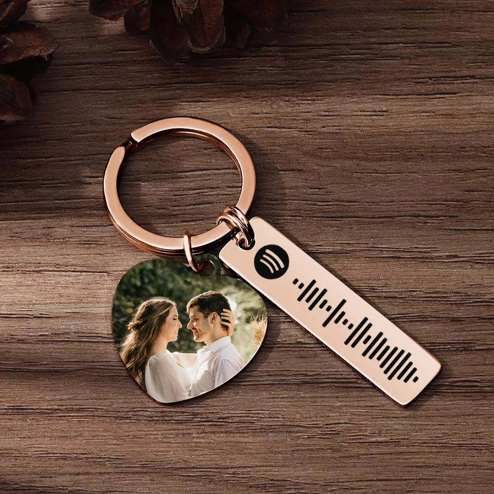 Personalized Spotify Keychain Custom Picture & Music Song Code Heart Couples Photo Keyring Gifts for Boyfriend - soufeelmy