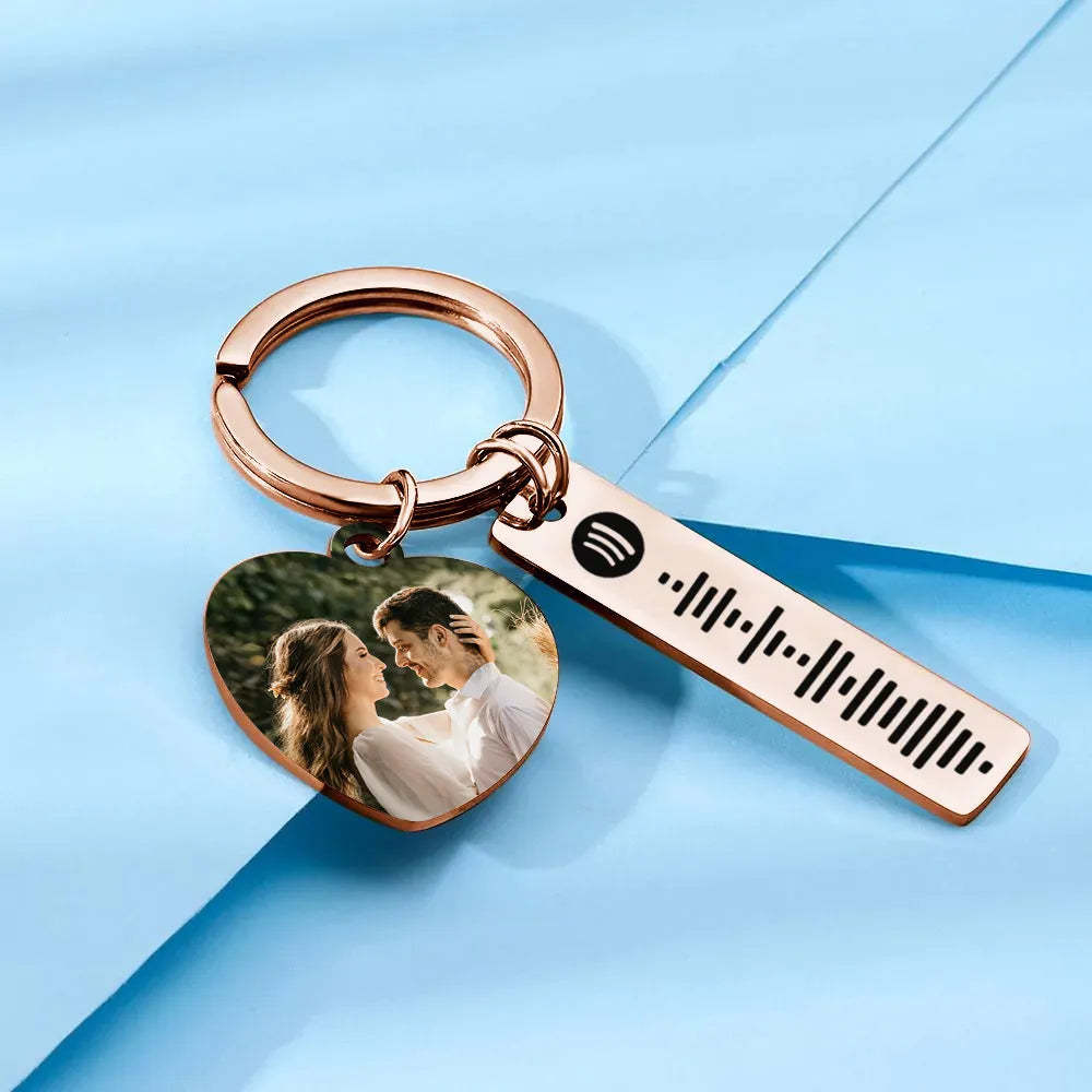 Personalized Spotify Keychain Custom Picture & Music Song Code Heart Couples Photo Keyring Gifts for Boyfriend - soufeelmy