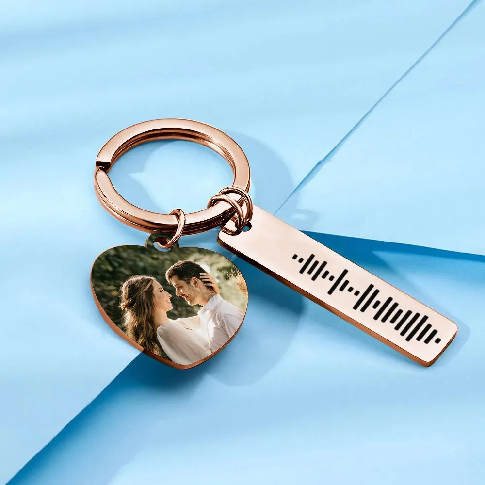 Personalized Scannable Music Code Keychain Custom Picture & Music Song Code Heart Couples Photo Keyring Gifts for Boyfriend - soufeelmy
