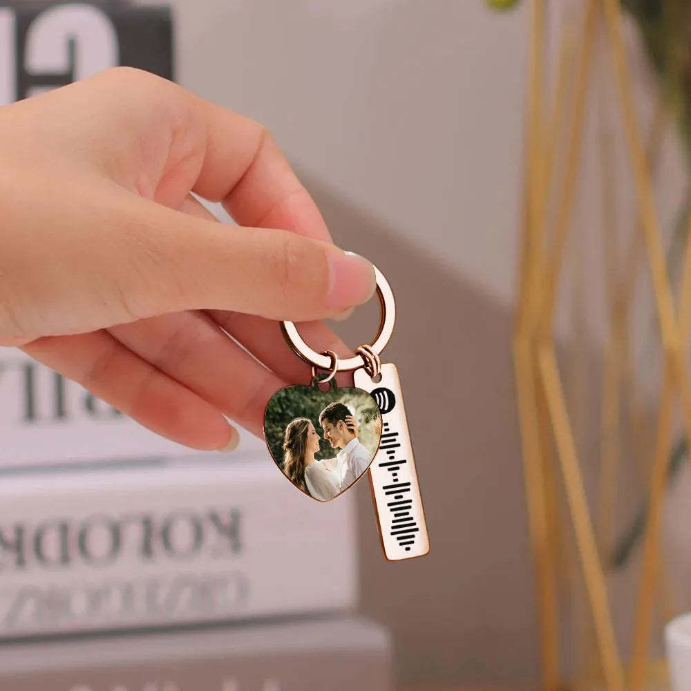 Personalized Spotify Keychain Custom Picture & Music Song Code Heart Couples Photo Keyring Gifts for Boyfriend - soufeelmy