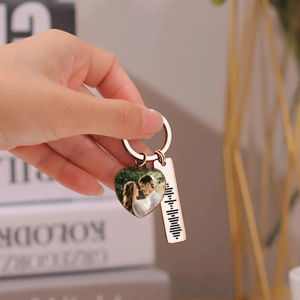Personalized Scannable Music Code Keychain Custom Picture & Music Song Code Heart Couples Photo Keyring Gifts for Boyfriend - soufeelmy