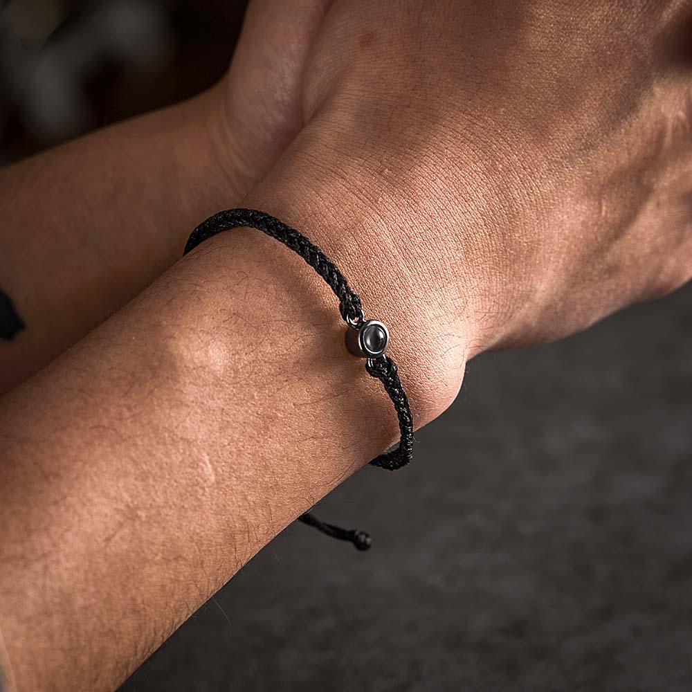 Personalized Photo Projection Couple Bracelet Braided Black Rope Bracelet Gift for Parents and Grandparents - soufeelmy