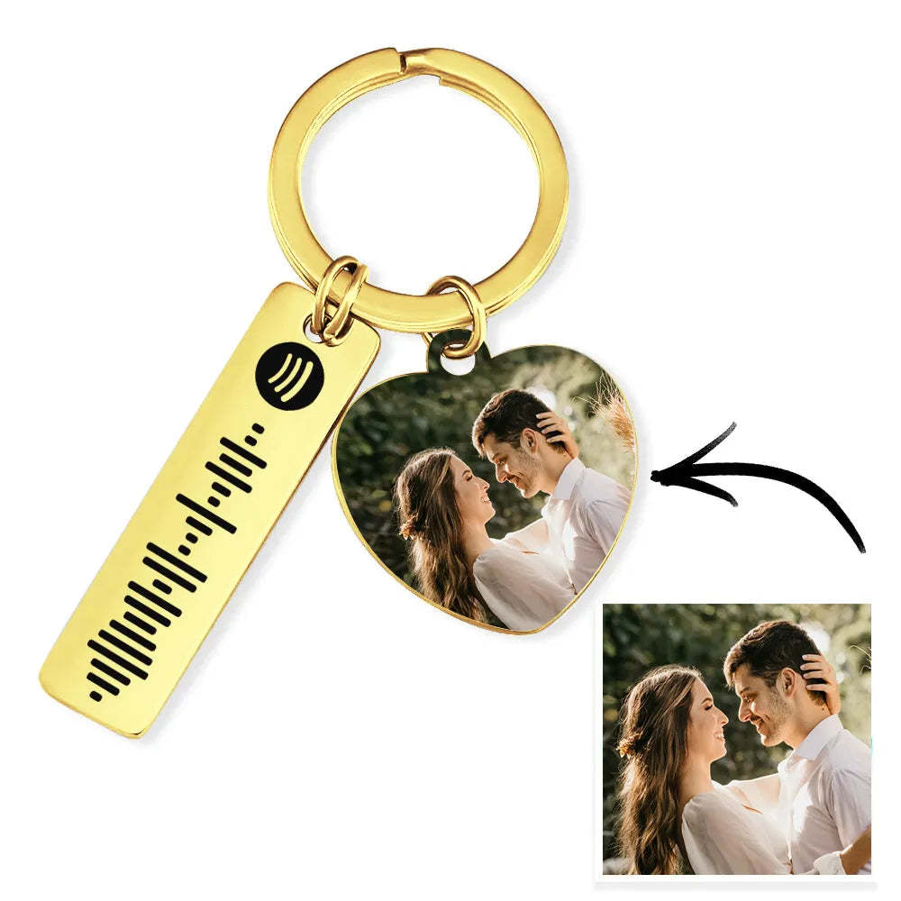 Personalized Spotify Keychain Custom Picture & Music Song Code Heart Couples Photo Keyring Gifts for Boyfriend - soufeelmy