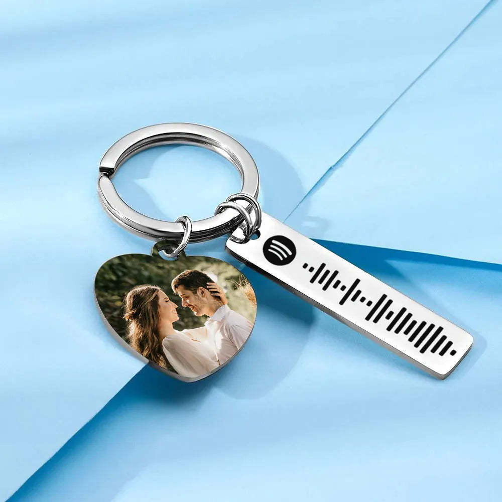 Personalized Spotify Keychain Custom Picture & Music Song Code Heart Couples Photo Keyring Gifts for Boyfriend - soufeelmy