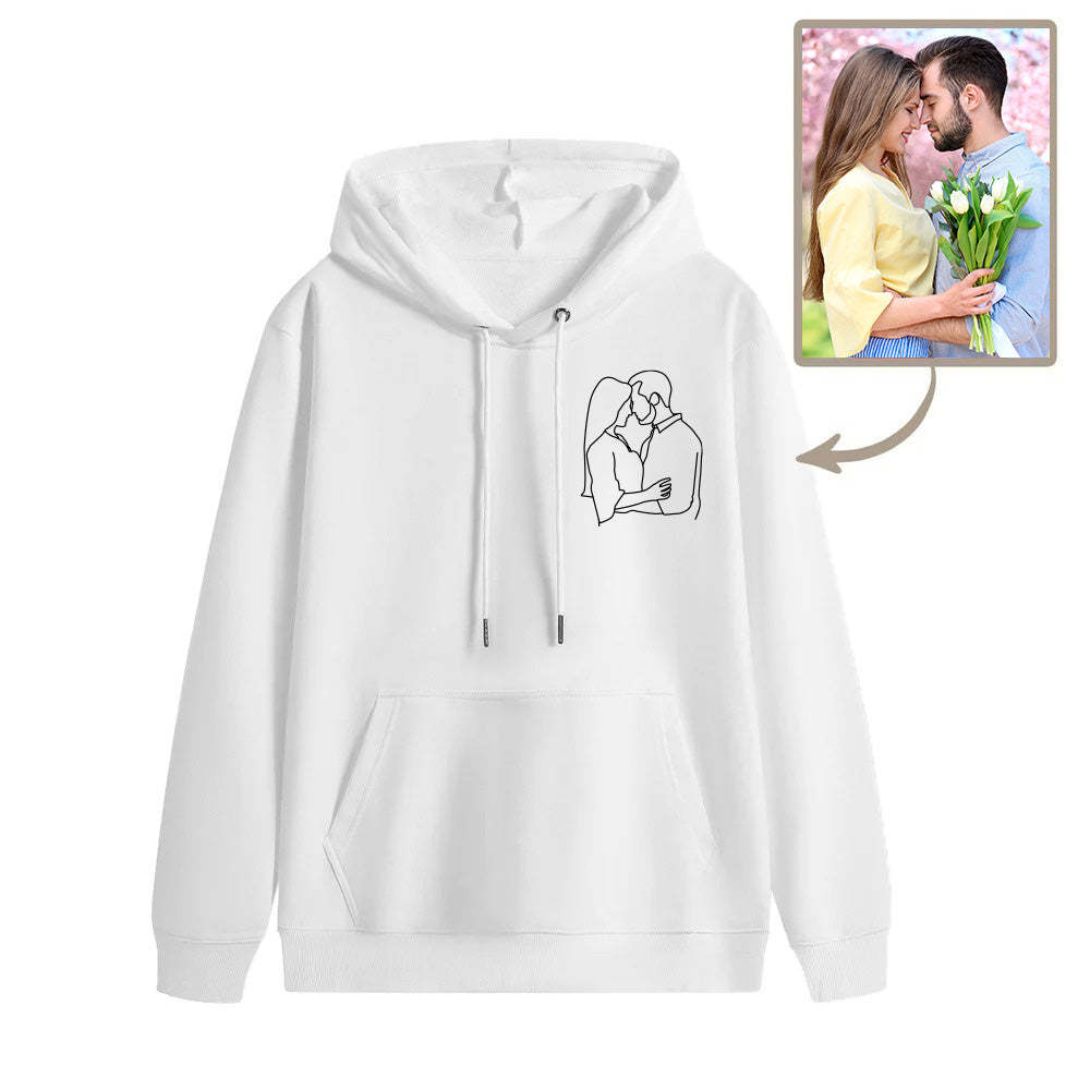 Custom Embroidered Pocket Portrait From Photo Outline Photo Sweatshirt Custom Photo Couple Hoodie Gift For Bf - soufeelmy