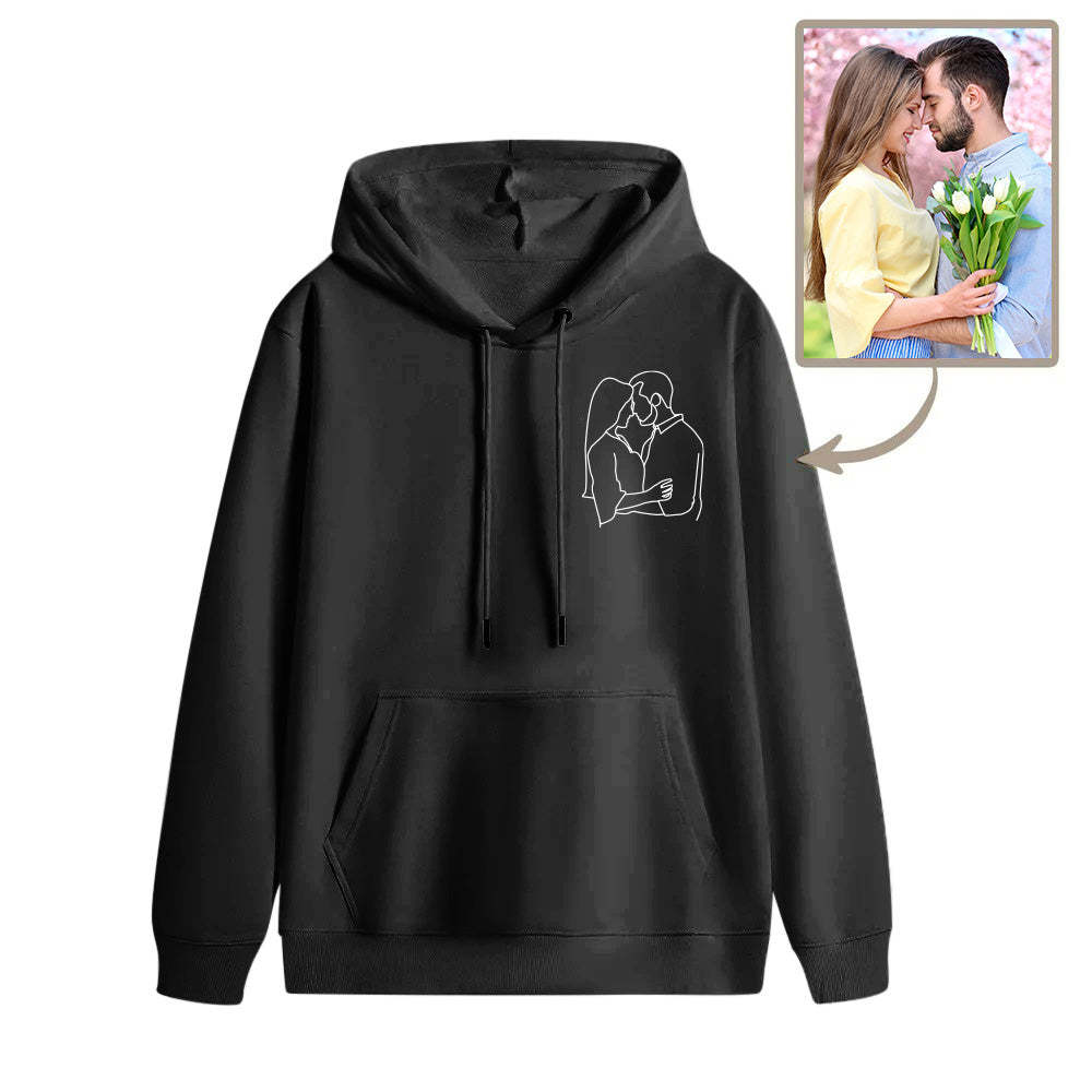 Custom Embroidered Pocket Portrait From Photo Outline Photo Sweatshirt Custom Photo Couple Hoodie Gift For Bf - soufeelmy