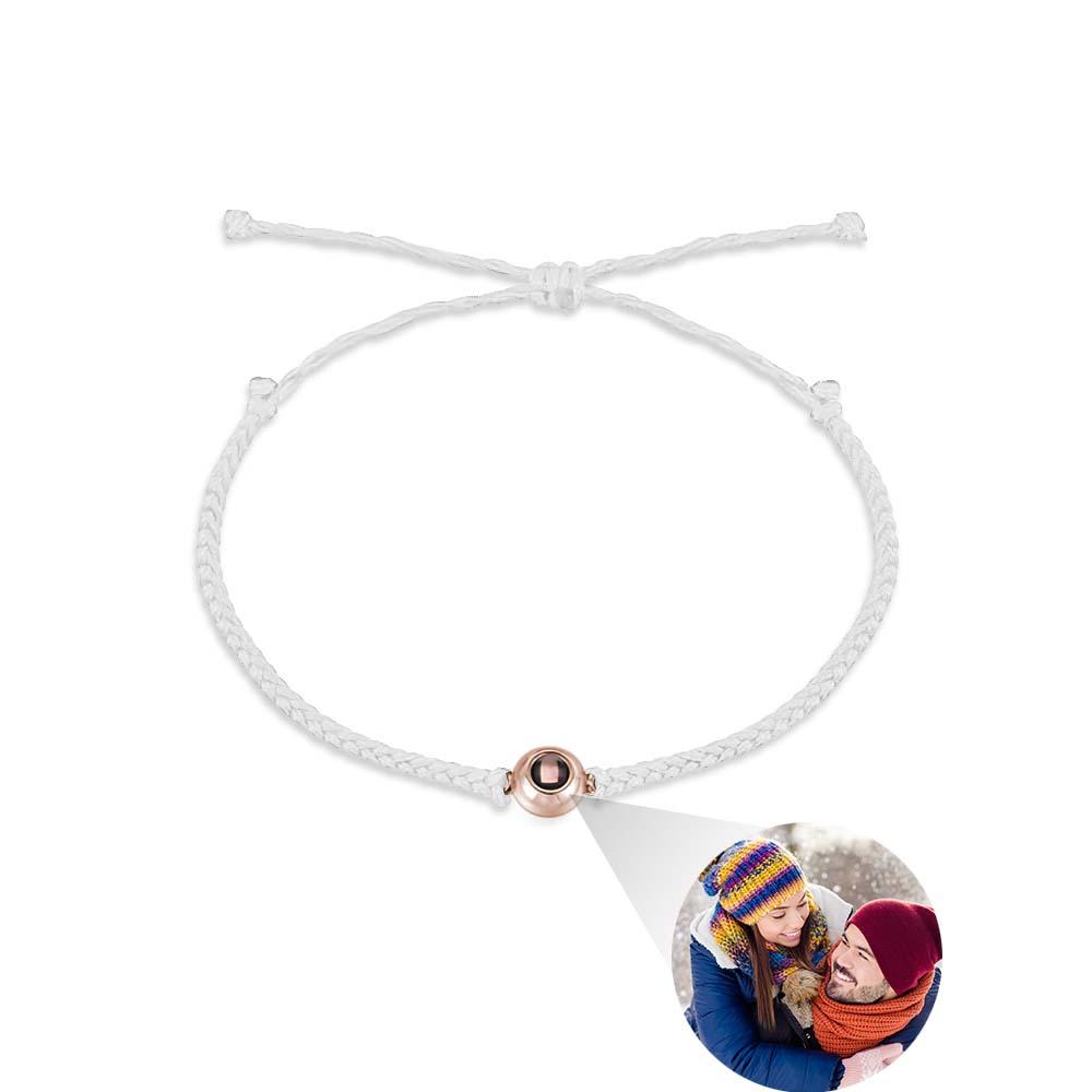 Personalized Photo Projection Couple Bracelet Braided White Rope Bracelet Gift For Lovers - soufeelau