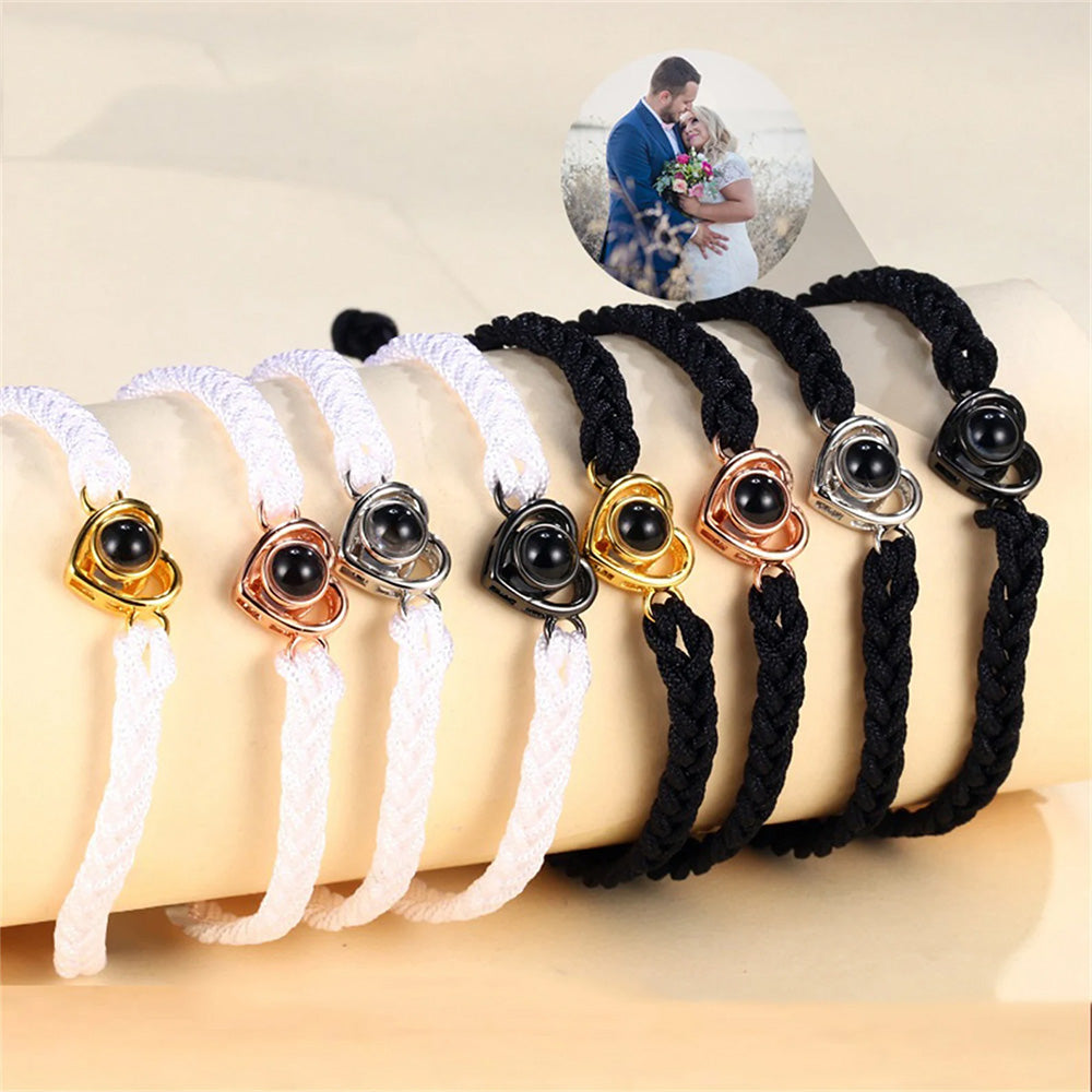Custom Photo Projection Braided Rope Bracelet Memorial Photo Inside Bracelet Gifts for Her - soufeelau