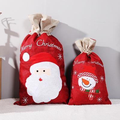 Christmas Gift Wrapping, Christmas Gift Drawstring Bag, Christmas Gift Bag Decorated With Printing Of Snowflakes and Snowman