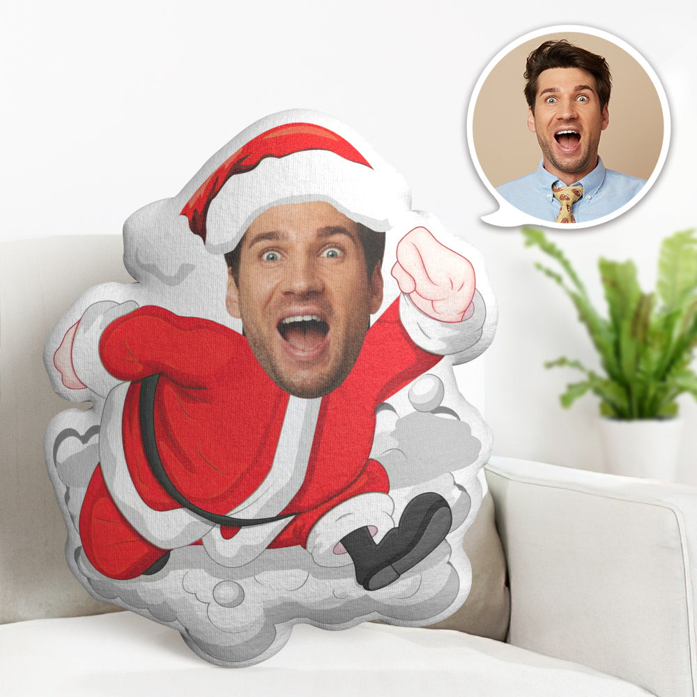 Chrismas Gift Custom My Face Pillow Funny Santa Minime Throw Pillow Personalized Running Santa Claus Throw Pillow - soufeelau