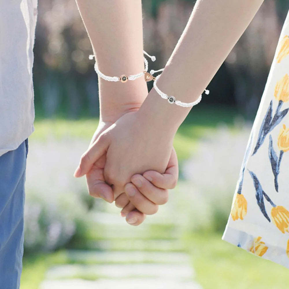 Custom Photo Projection Bracelet Simple Woven Heart Magnetic Bracelet Gift for Couple - soufeelau