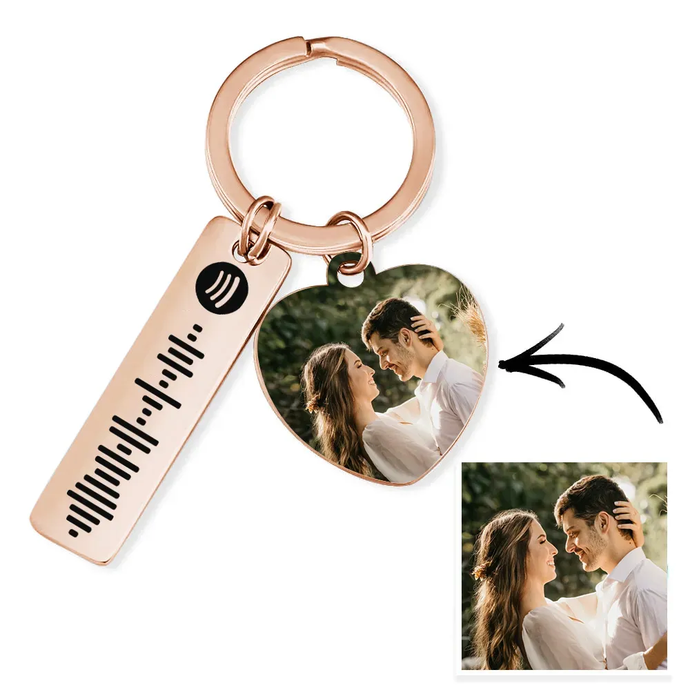 Customized Scannable Spotify Code Plaque Keychain Music and Photo, Song Keychain,Engraved Keychain Anniversary Gifts For Lovers